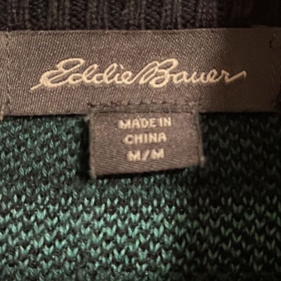 Eddie Bauer half zip sweater geometric detail stripes,  ribbed collar & trim M - Picture 5 of 11